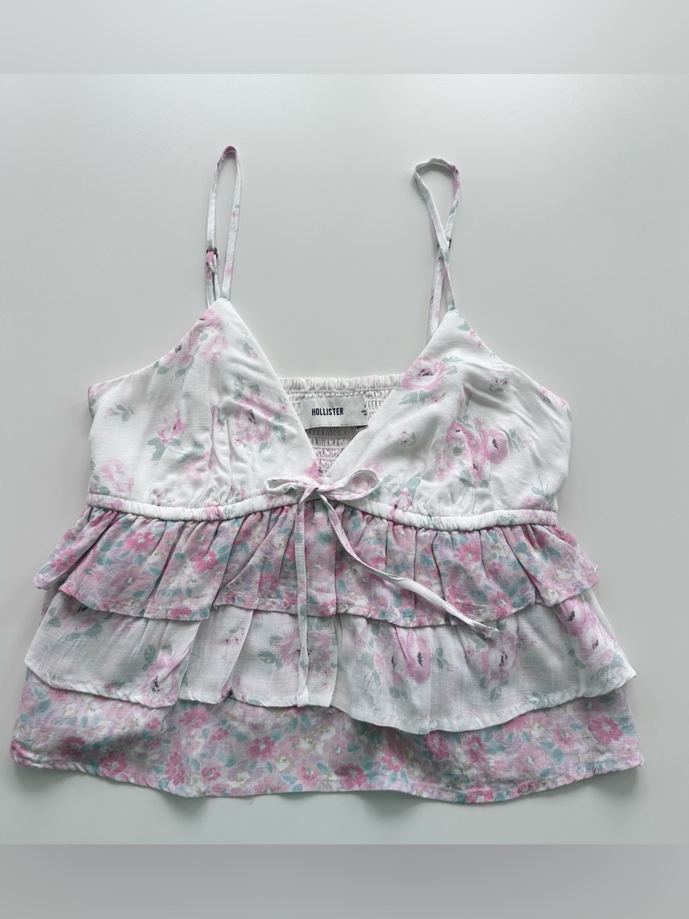 Hollister White and Pink Floral Layered Ruffled Tank Top Size M